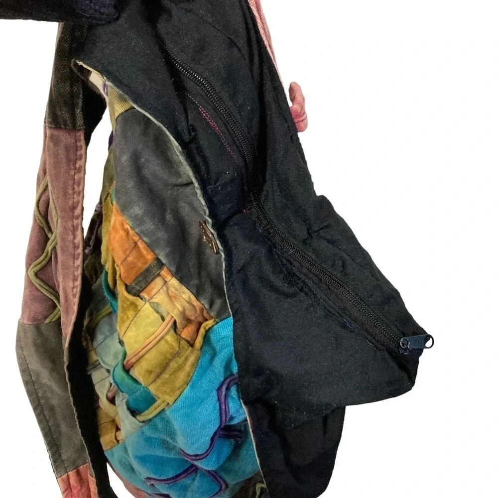 Vtg Y2K rising international boho hobo patchwork hippie shoulder purse crossbody